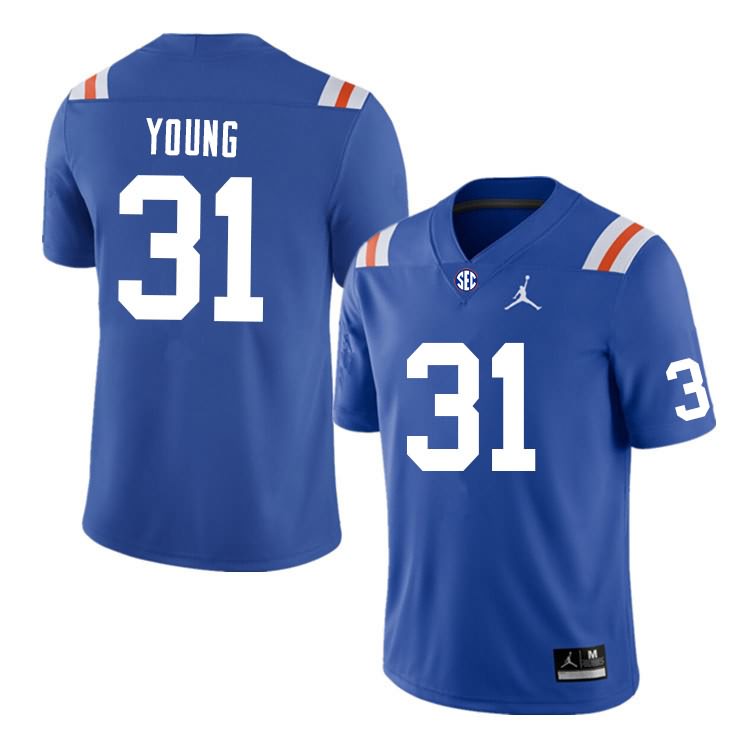 Men's NCAA Florida Gators Jordan Young #31 Stitched Authentic Nike Blue Throwback College Football Jersey AXP3265NY